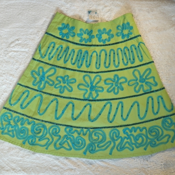 Anthropologie Basil & Maude Size 12 A-Line Full Skirt Beaded Sequins Green Blue - Picture 2 of 7